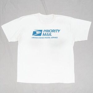 Vintage 90s USPS Logo Priority Mail White T Shirt Big Front Print XL